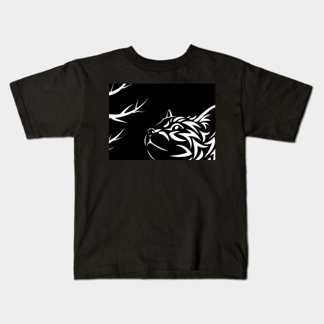 Cat Looking up at a tree - Reverse Silhouette Design Kids T-Shirt by Benny Merch Pearl